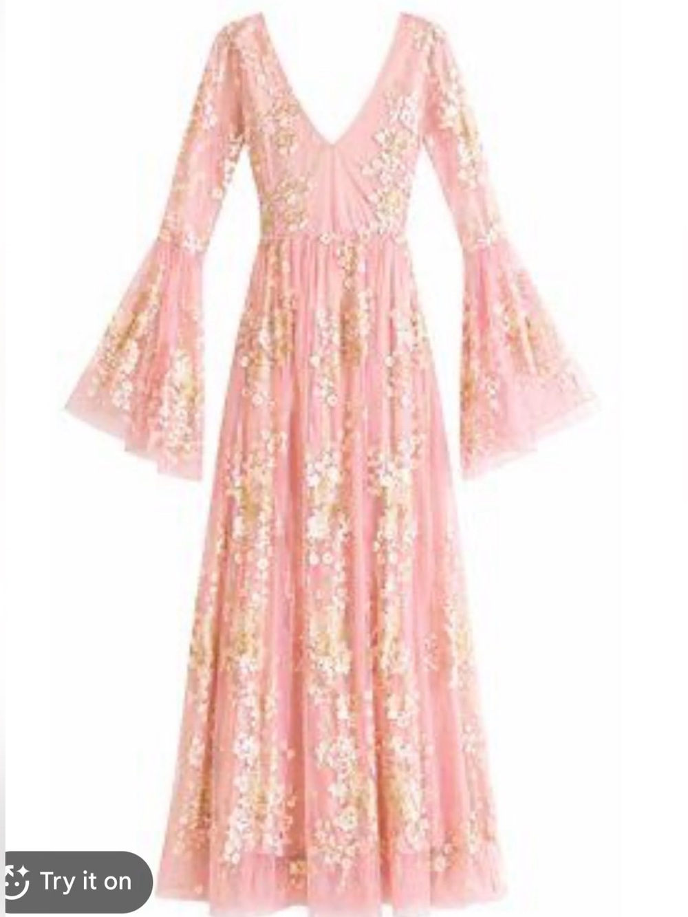 LoveShackFancy Dusty Pink Floral Embroidered Long-Sleeve Maxi Dress - Picture 2 of 6